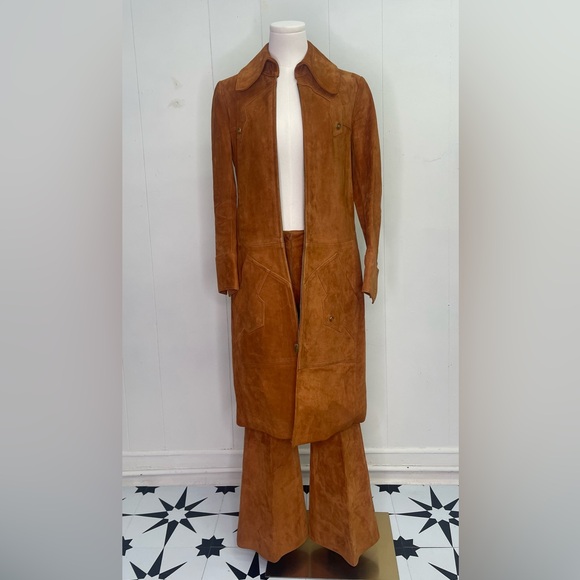 Vintage 1970’s Ted Lapidus Unisex Suede Trench Coat & Matching Flare Pant - Picture 2 of 9